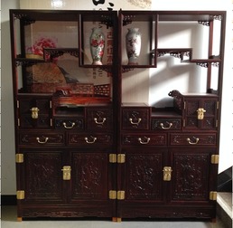 鈺品紅木家具 精選闊葉黃檀象頭博古架，盡顯東方雅韻